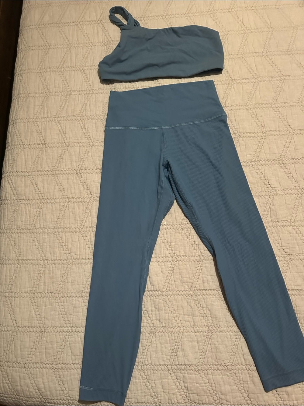 Lululemon align One-Shoulder Blue Ribbed Sports Bra & High-Waist Legging Set
